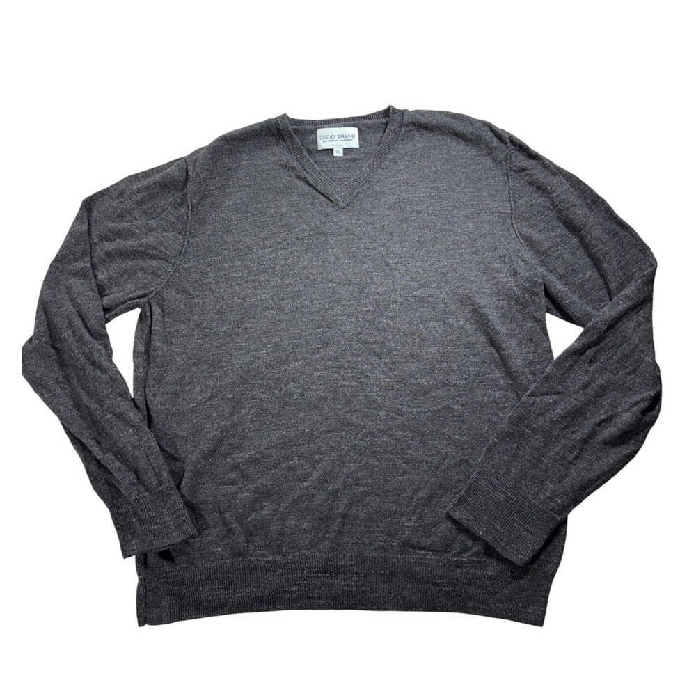 Lucky Brand Mens Dark Gray Heather‎ V Neck Long Sleeve Sweater XL Cotton